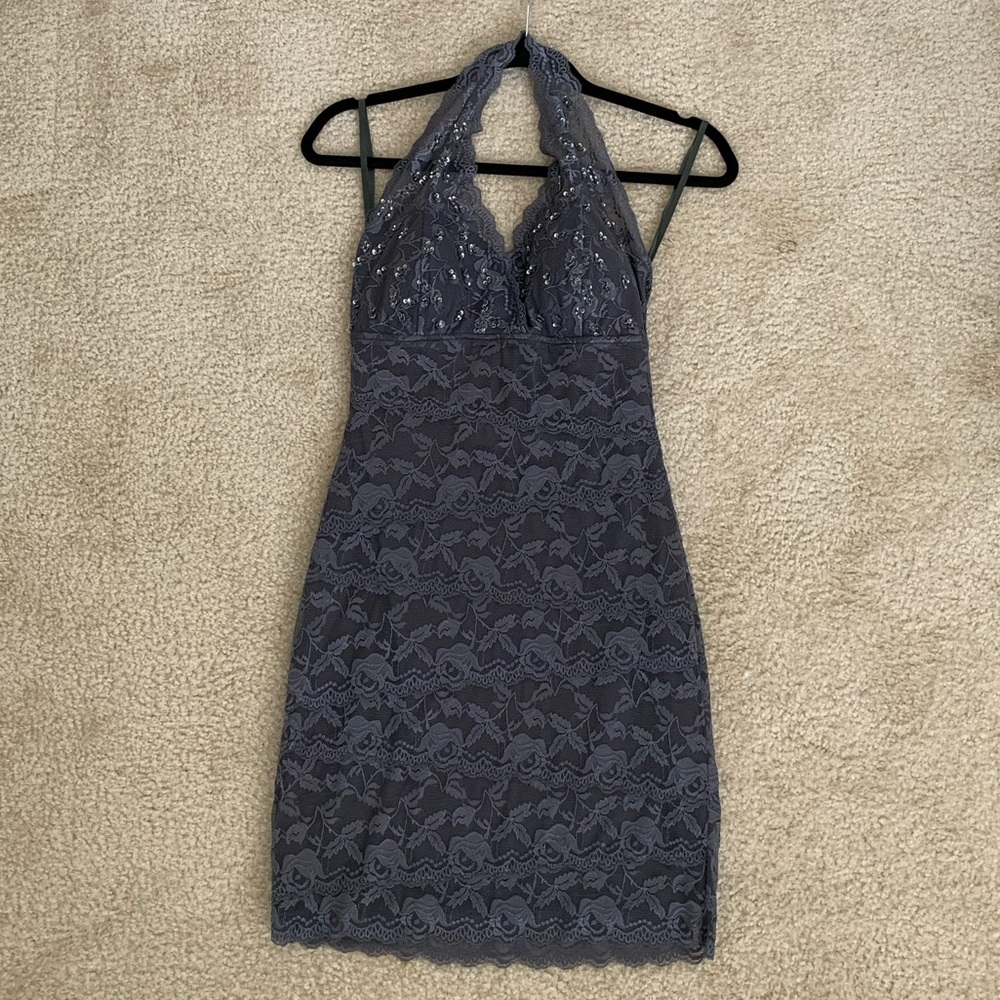 Gray Lace Halter Bodycon Dress